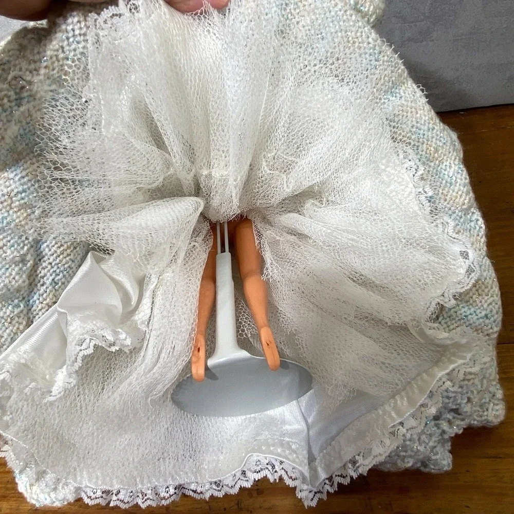Vintage Barbie OOAK Handmade White Knit Crochet Ballgown Dress Petticoat 11 in